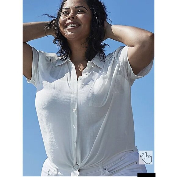 Torrid Women’s Blouse Size 0 Large White Lindsay Crochet Inset Button-Down Shirt - Picture 12 of 12